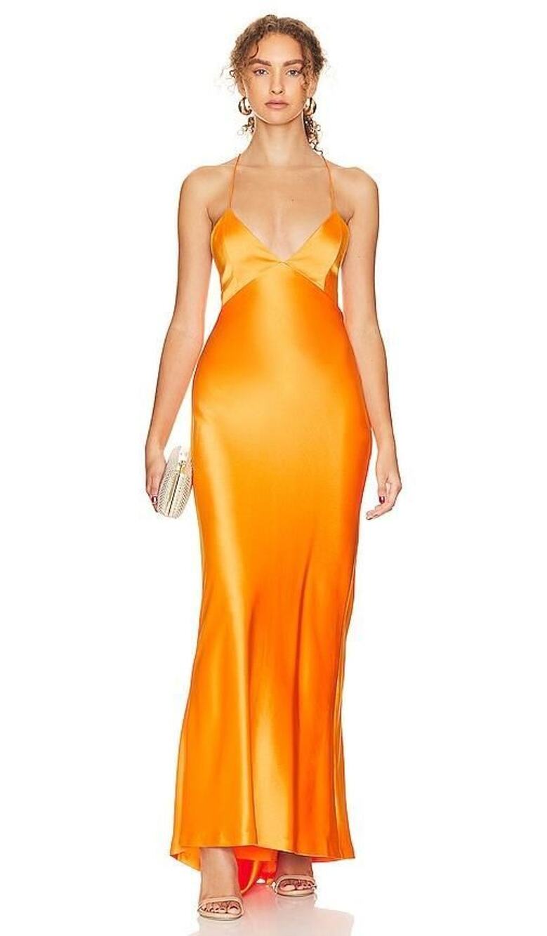 Alice + Olivia Montana Lace-Up Back Slip Gown Tangerine Size 8 NWT Designer